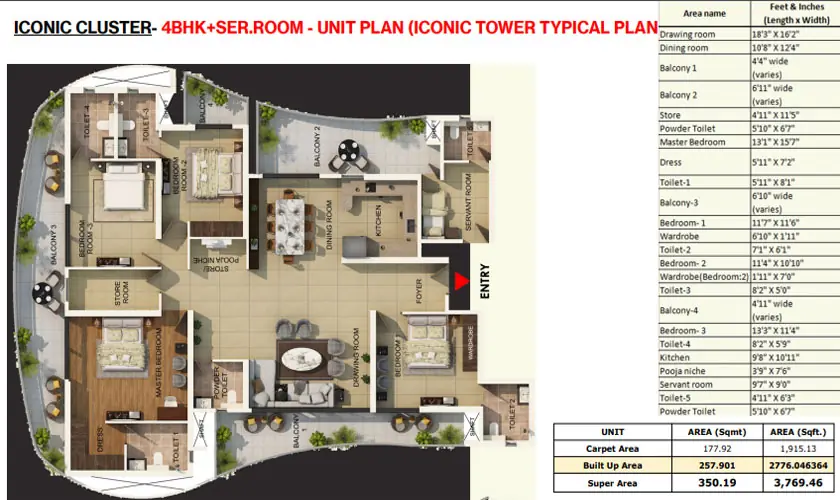 Gaur Aspire Leisure 3 BHK Servent room